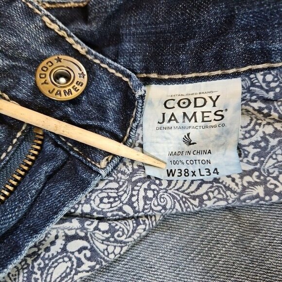 Cody James Jeans Men's 38W 34L Relaxed Blue Straight Leg Contrast Embroidery - Picture 11 of 15